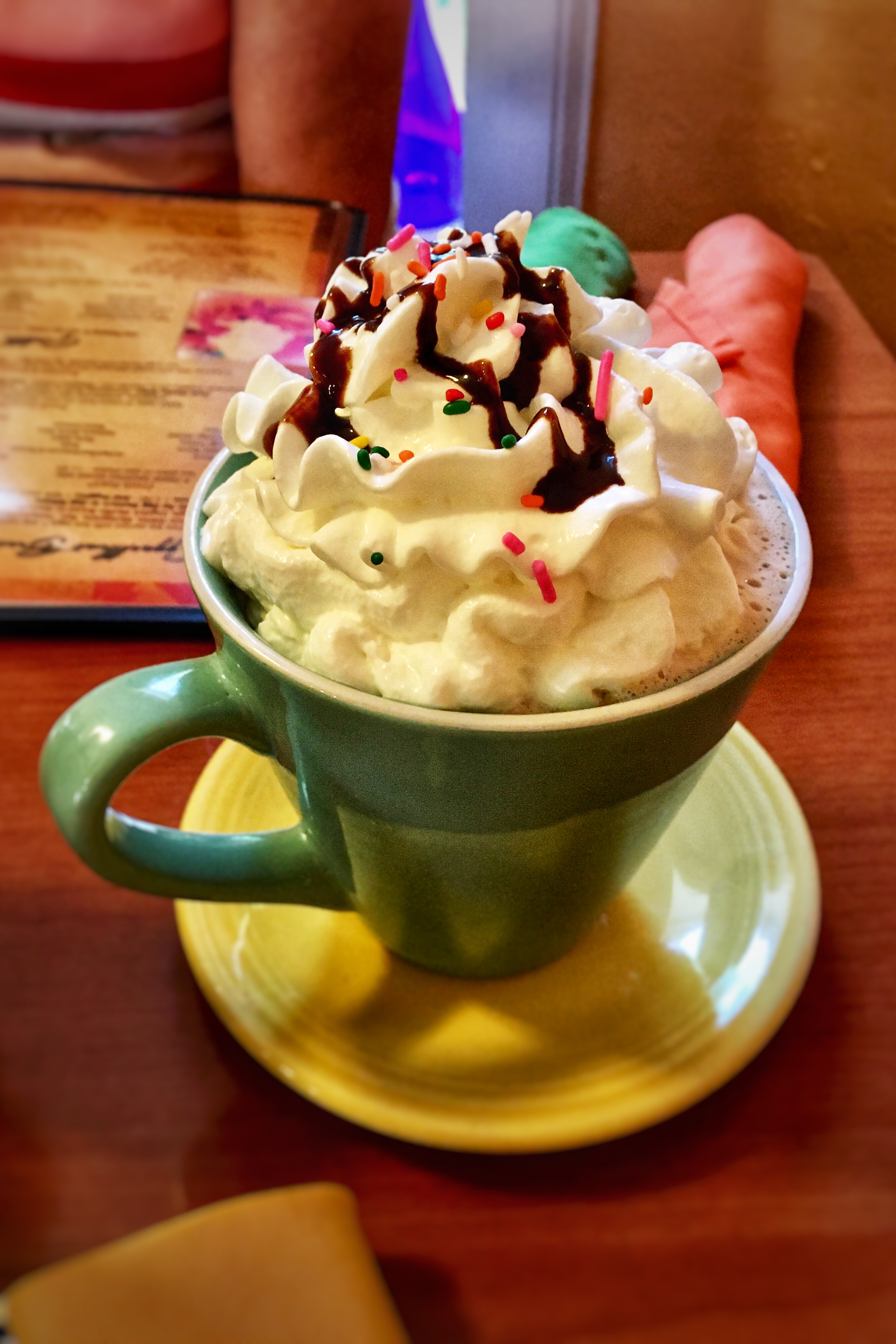 Simply delicous offers a great variety of breakfast. This coffee with cream is very colorful.